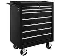 tectake ® Carrito Auxiliar con Ruedas, 7 Cajones, Revestido en Polvo, Organizador de Herramientas, Caja de Herramientas Vacía, Armario Metálico, Carro Taller, Ruedas con Freno - Negro