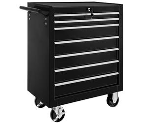 tectake ® Carrito Auxiliar con Ruedas, 7 Cajones, Revestido en Polvo, Organizador de Herramientas, Caja de Herramientas Vacía, Armario Metálico, Carro Taller, Ruedas con Freno - Negro