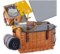 tectake® Cesta Picnic de Mimbre 4 Personas, con Manta Impermeable, Nevera Portatil, Mesa, Nevera Playa, Cesta Mimbre Vajilla de 20 Piezas, sacacorchos, salero y Enfriador de Vino - Modelo Langeoog