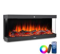tectake® Chimenea Electrica Decorativa con Efecto Llama 3D Realista, 2 Niveles de Potencia 900W y 1800W, Control Digital, Chimenea Eléctrica con Mando a Distancia - 24,5 x 91,4 x 38 cm