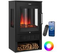 tectake® Chimenea Electrica Decorativa con Efecto Llama 3D Realista, 2 Niveles de Potencia 900W y 1800W, Control Digital, Chimenea Eléctrica con Mando a Distancia - 36 x 44 x 75 cm