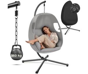 tectake® Columpio Jardín Exterior con Estructura, Silla Colgante Giratoria, Altura Ajustable, Resistente a la Intemperie, Sillón Colgante, hasta 160Kg, con Funda Protectora y Cojines - Gris Claro