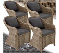 tectake® Conjunto de 4 sillones de Ratán y Aluminio con Cojines, Muebles Jardín Exterior Resistentes a la Intemperie, Sillones para Conjunto Jardín Exterior, Fundas Extraíbles, Sin Montaje - Natural