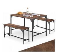 tectake® Conjunto de Mesa y Bancos, Estilo Industrial Minimalista, Mesa de Comedor con Banco, Muebles para Salón y Cocina, Marco de Acero y Madera con Revestimiento en Polvo, Fácil Montaje - Oscuro