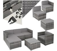 TecTake® Conjunto Jardín Combinable en Ratán y Acero 6 plazas, Conjunto Terraza Resistente a la Intemperie, Muebles Jardín Exterior 4 Sillones, 1 Mesa con Cristal, 1 Taburete, Fundas Extraíbles - Gris