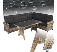 tectake® Conjunto Jardín de Ratán Combinable con Cojines 9 cm, Conjunto Terraza Resistente a la Intemperie, Muebles Jardín Exterior 2 Sofás, 1 Sofá Esquinero, 1 Mesa con Pies Ajustables - Natural