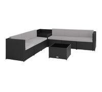 tectake® Conjunto Jardín de Ratán, Muebles Jardín Exterior 6 Sillones, 1 Mesa con Cristal, 1 Baúl Almacenamiento, Conjunto Terraza Resistente a la Intemperie, con Cojines, Estructura en Acero - Negro