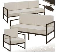 tectake® Conjunto Jardín Exterior de Acero, Sillones Terraza con Acolchado Grueso, Sillas Jardín con Pies Ajustables, Muebles Jardín Exterior, Fundas Repelentes al Agua, Sofás para Jardín - 6 plazas