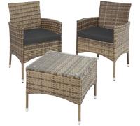 tectake® Conjunto Jardín Exterior de Ratán y Acero para 2 Personas, Muebles Jardín Exterior Resistentes a Intemperie, 2 Sillones y 1 Mesa Cristal, Fácil Montaje y Limpieza, Incl. 4 Fundas - Natural