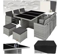 tectake® Conjunto Jardín Exterior de Ratán y Aluminio, Muebles Jardín Exterior Resistentes a la Intemperie, para hasta 10 Personas, con 2 Juegos de Fundas y Funda Protectora - Gris Claro