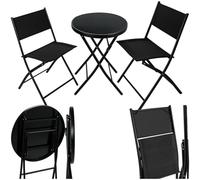 tectake® Conjunto Muebles Jardín Exterior 3 Piezas con Estructura de Acero, Mesa y Sillas Terraza Resistentes a Intemperie, Topes en Patas, Tela de Secado Rápido, Asas para Fácil Transporte - Negro