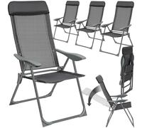 tectake® Conjunto Sillas Jardín Exterior de Aluminio, Respaldo Regulable y Reposacabezas, Conjunto Sillas Terraza Resistentes a Intemperie, Transpirable, Patas Reforzadas - 4 Sillas Antracita