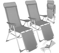 tectake® Conjunto Sillas Jardín Exterior de Aluminio, Respaldo Regulable y Reposacabezas, Conjunto Sillas Terraza Resistentes a Intemperie, Transpirable - 2 Tumbonas Gris