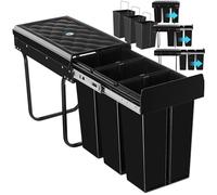 tectake® Cubo de Basura Extraíble, Triple, 30L, Papelera Cocina con Guías Telescópicas, 3 Contenedores Separados para Reciclaje, Cubo Basura Cocina, Fácil Montaje, Material Resistente - 3x 1'L