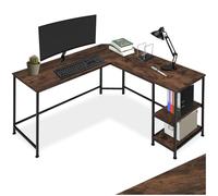 tectake® Escritorio de Esquina, Mesa en L con Estantes, Mesa Escritorio para Ordenador, Escritorio Industrial Madera Acero, Mesa de Oficina, Escritorio Estudio - Madera Industrial Oscura, Rústica