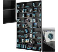 tectake® Estantería para CDs y DVD, 180x102x23,5 cm, 27 Compartimentos | hasta 1080 CD, Pared Posterior Estable, Montaje Sencillo, Peso 34 kg, MDF y Metal, Almacenamiento Multimedia, Salón, Negro