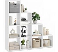 tectake® Estanteria Pared Moderna para Libros, 10 Compartimentos, Forma de Escalera, Diseño de Cubo, Librería, Estanterías de Pared, Estanteria Almacenaje, Patas Protectores de Suelo - Blanco