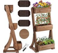 TecTake® Huerto Urbano Vertical con 3 Niveles, Maceteros Grandes Exterior de Madera, Macetero Alto, Macetas Exterior Grandes, Huerto Urbano Terraza - 49 x 60 x 140 cm Marrón