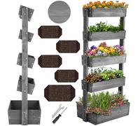 TecTake® Huerto Urbano Vertical con 5 Niveles, Maceteros Grandes Exterior de Madera, Macetero Alto, Macetas Exterior Grandes, Huerto Urbano Terraza - 52 x 81 x 180 cm Gris