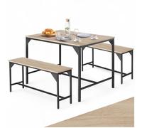 tectake Juego de Comedor de 3 Piezas, Mesa de Comedor con Mesa y 2 Bancos, 110 x 70 x 75 cm, diseño Industrial, Ideal para Cocina, salón, Comedor - Madera Industrial Clara, Roble Sonoma'