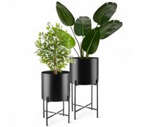 tectake® Maceteros Decorativos Interior, Maceteros Grandes Exterior, Decoracion Hogar, Macetero Alto, Soporte Plantas Interior, Acero con Revestimiento en Polvo - Set de 2 Negro
