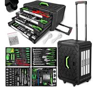 tectake® Maletín Herramientas Profesional con 899 Piezas, Carro Herramientas con Asa Telescópica, Caja Herramientas Completa con 4 Niveles, Carro de Herramientas Taller Mecánico, Bricolaje - negro