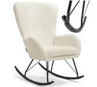 tectake® Mecedora con Respaldo Grande y cojín extraíble, Acolchado Grueso, Estructura de Acero Resistente, sillón, Silla Relax, butaca Dormitorio, Mecedora Lactancia - Crema/Negro