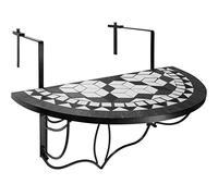 tectake® Mesa Auxiliar Redonda, Mesa Jardin Exterior, Taburete Pequeño, Acero, Mosaico y Cemento, Mesita Auxiliar con Tablero Macizo, Patio, Terraza - 75 x 65 x 62 cm Negro/Blanco