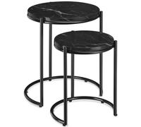 tectake® Mesa Auxiliar Redonda, Mesita Centro Ovalada, Tapa con Acabado en Mármol, Estructura Acero, Mesas Redondas Pequeñas, Mesita Auxiliar Comedor, Mesas Bajas - Set de 2 Negro/Negro