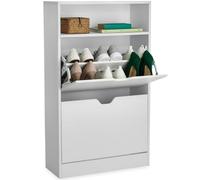 tectake® Moderno Zapatero con 2 Cajones Abatibles y 4 Niveles, Capacidad 12 Pares de Zapatos, 60x24x102 cm Estanteria Abierta, Antivuelco, Montaje Sencillo, Organizador, Estrecho - Blanco