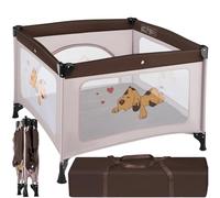 TecTake® Parque Infantil Plegable con Estructura Estable, Apertura Lateral con Cremallera, Minicuna Portátil con Colchoneta, Cama Viaje, Corralito, Cuna Colecho, Cuna Bebe - 105 x 105 x 78 cm Marrón