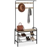 tectake® Perchero Entrada Recibidor, Banco de Madera, Colgador de Ropa, Barra Perchero, Zapatero, Dos Estantes, Mueble Zapatero - 85,5 x 36 x 184 cm Madera Industrial Clara, Roble Sonoma