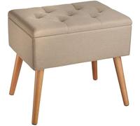 tectake® Puff Almacenaje Dormitorio con Diseño Elegante Efecto Lino, Banco con Almacenaje Práctico, perfecto Taburete Tocador, Puff Reposapies o Banqueta Dormitorio - 51 x 37,5 x 45,5 cm Arena