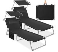 tectake®️ Set 2 Tumbonas 190x68x111 cm, Plegables, Ajustables 4 Posiciones, Resistentes Intemperie, Transpirables, con Toldo, Reposacabezas, Bolsillo Lateral y Asa Transporte; Tumbonas Jardín - Negro