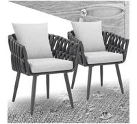 tectake® Set 2X Sillas de Jardín con Diseño de Cuerda, Sillas de Terraza en Aluminio, Cojín en Asiento y Respaldo, Fundas Extraíbles y Repelentes al Agua, Patas Ajustables, Resistentes a Intemperie