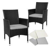 tectake® Set de 2 Sillones en Ratán y Acero, Muebles Jardín Exterior Resistentes a la Intemperie, Sillón para Conjunto Jardín Exterior, Cojines con Fundas Intercambiables, Fácil Montaje - Negro/Beige