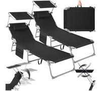tectake® Set de 2X Tumbonas Jardín Exterior, Tumbonas Plegables con Reposacabezas, Parasol y Bolsillo Lateral, Tumbonas Playa Reclinables 4 Posiciones, Tumbona Piscina Resistente a Intemperie - Negro
