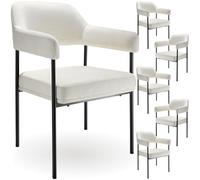 tectake® Silla de Comedor Acolchada, Tapizada en Tela, con Respaldo Continuo y Reposabrazos, Patas de Acero Estables, Silla para Cocina, Salón, Dormitorio - 6 sillas Tejido Blanco Roto/Negro