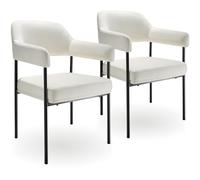 tectake® Silla de Comedor Acolchada, Tapizada en Tela, con Respaldo Continuo y Reposabrazos, Patas de Acero Estables, Silla para Cocina, Salón, Dormitorio - 2 sillas Tejido Blanco Roto/Negro