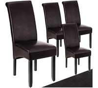 tectake® Silla de Comedor Ergonómica, Piel Sintética, Patas Madera Lacada | Respaldo Ergonómico Alto, Montaje Sencillo, Revestimiento Fácil de Limpiar, Capacidad Máxima de Carga de 120 kg, Marrón
