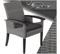 tectake® Silla de Ratán con Patas y Reposabrazos en Madera, Muebles Jardín Exterior Resistentes a la Intemperie, Silla para Conjunto Jardín Exterior, Cojín Lavable y Extraíble, Fácil Montaje - Gris