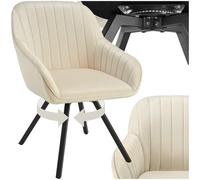 tectake® Silla Giratoria con Reposabrazos, Acolchada, Terciopelo | Acolchada con Acabado en Terciopelo, Respaldo Continuo, Giratoria 360° con Patas de Acero Esbeltas, Silla de Comedor, Crema