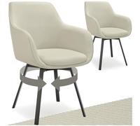 tectake® Silla Giratoria con Reposabrazos, Tapizada y con Acolchado de Alta Densidad, Patas de Acero 360°, Antideslizante, Montaje Rápido, Ideal para Comedor, Cocina y Dormitorio - 2 Sillas Beige