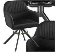 tectake® Silla Giratoria Tapizada con Respaldo Continuo, Patas de Acero Giratorias 360º, Silla Dormitorio, Butacas de Salon, Sillas Comedor, Silla Comedor Nordica - 1 Silla Negro/Negro