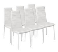tectake® sillas de Comedor Acolchadas, Funda de Cuero sintético, Respaldo Alto, Patas de Acero, Montaje Sencillo, sillas Comedor Modernas, Muebles Salon Modernos, Silla nordica - 6 Sillas Blanco