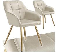 tectake® Sillas de Comedor Elegantes, Tapizado Aterciopelado, Respaldo Continuo, Sillas Comedor Modernas, Silla Dormitorio, Silla Nordica, Butacas de Salon - 2 Sillas Crema