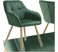 tectake® Sillas de Comedor Elegantes, Tapizado Aterciopelado, Respaldo Continuo, Sillas Comedor Modernas, Silla Dormitorio, Silla Nordica, Butacas de Salon - 1 Silla Verde Oscuro
