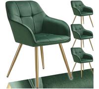 tectake® Sillas de Comedor Elegantes, Tapizado Aterciopelado, Respaldo Continuo, Sillas Comedor Modernas, Silla Dormitorio, Silla Nordica, Butacas de Salon - 4 Sillas Verde Oscuro