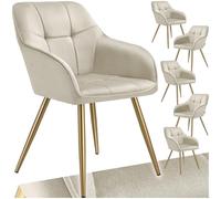tectake® Sillas de Comedor Elegantes, Tapizado Aterciopelado, Respaldo Continuo, Sillas Comedor Modernas, Silla Dormitorio, Silla Nordica, Butacas de Salon - 6 Sillas Crema