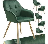 tectake® Sillas de Comedor Elegantes, Tapizado Aterciopelado, Respaldo Continuo, Sillas Comedor Modernas, Silla Dormitorio, Silla Nordica, Butacas de Salon - 6 Sillas Verde Oscuro